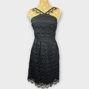 Kensie Black Lace Cocktail Dress XS Gothic Romantic Scalloped Hem LBD